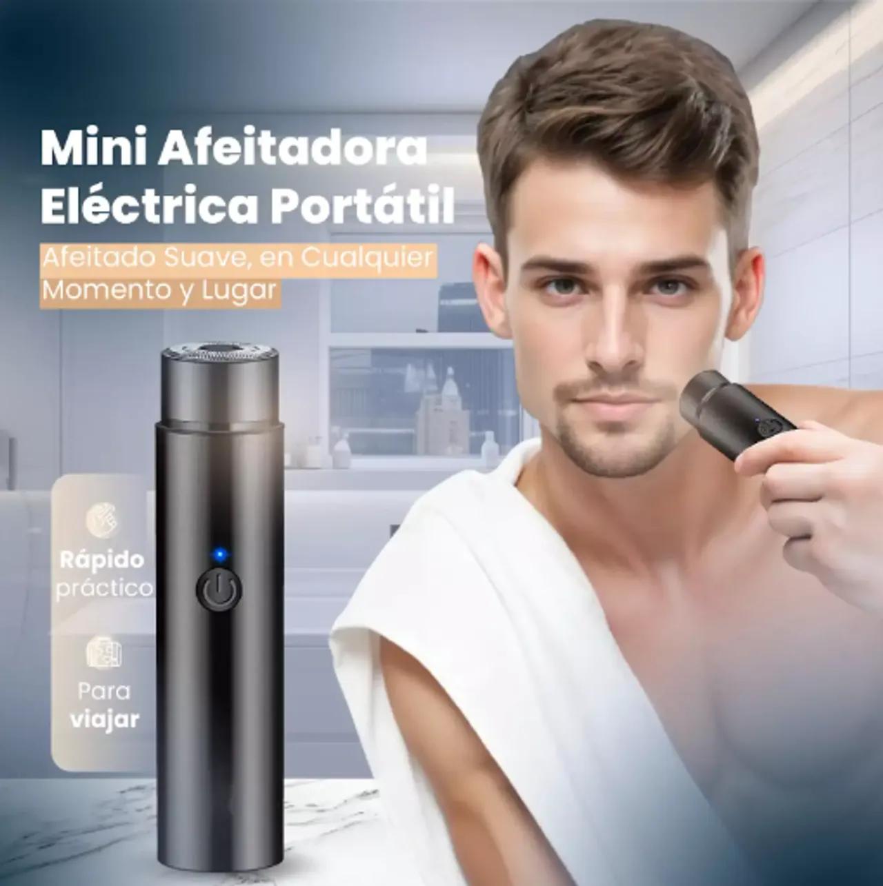 Man using portable shaver